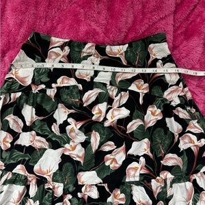 Express Black Floral A-Line Skirt with White & Pink Blooms